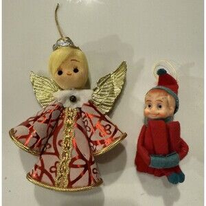 vintage red felt knee hugger shelf sitter elf pixie Christmas tree ornament +